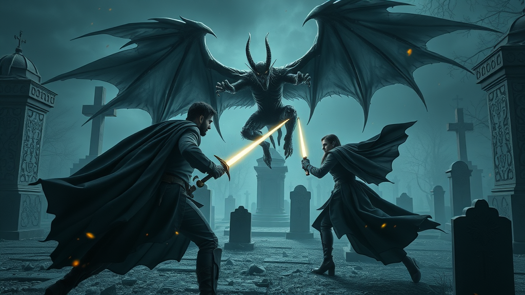 Supernatural TV Show: Hunters versus Demon in Intense Nighttime Cemetery Battle
