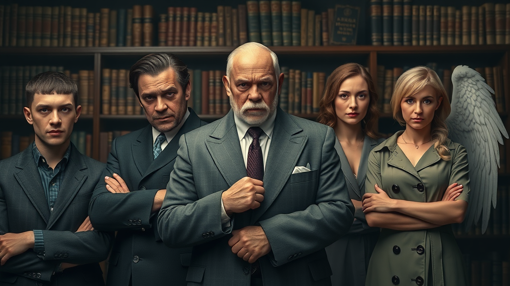 Supernatural Main Characters: Sam and Dean, Bobby Singer, Crowley, Castiel in a Lifelike Group Portrait
