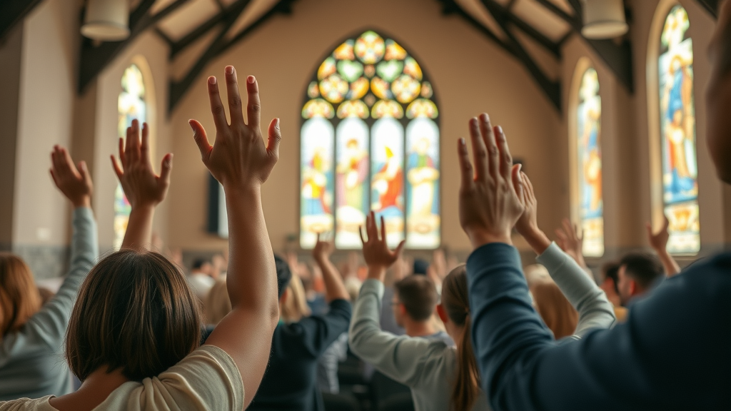people worship and pray in modern church hope christian miracles