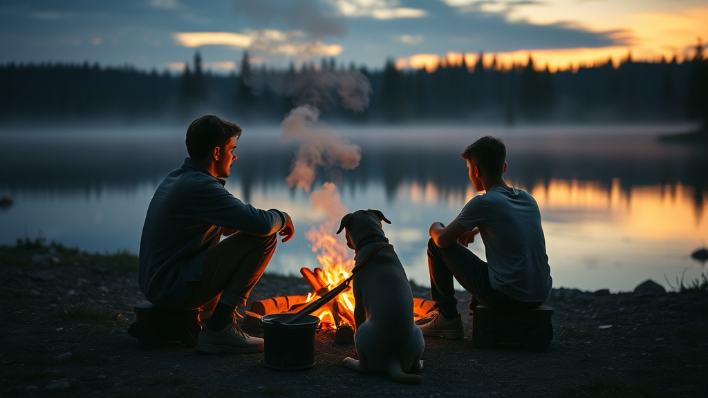 Sam and Dean Winchester Have Quiet Campfire Moment Beside Lake at Dusk