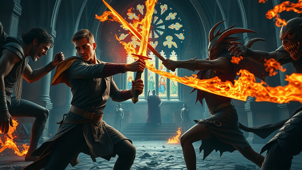 Supernatural Show: Dean and Sam in Epic Battle in Crumbling Cathedral