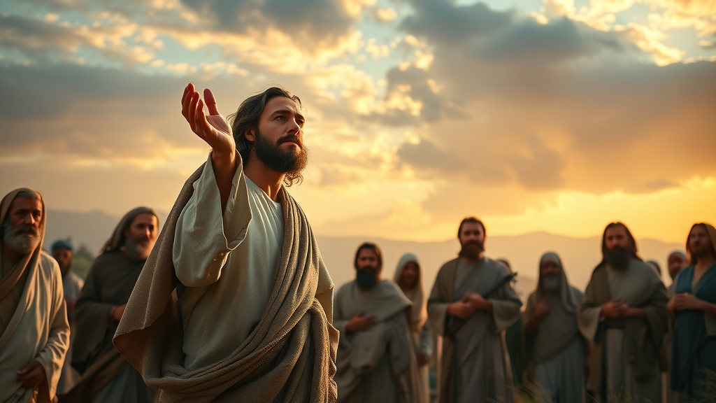 jesus performs miracle among disciples ancient judean countryside christian miracles
