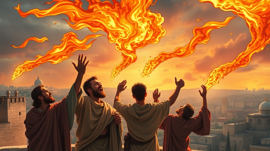 Illustration of Pentecost with tongues of fire, showing supernatural Christianity in the early church